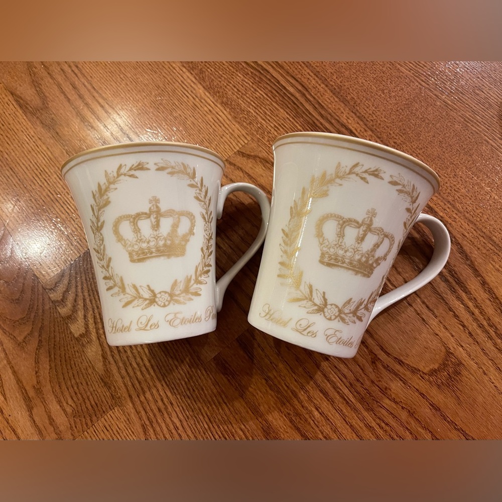 Two 222 Fifth Les Etoiles Crown Gold coffee mugs Fine China made in Indonesia